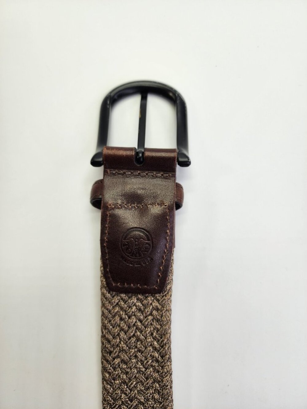 Torino Men's Italian Woven Belt Brown Leather Trim Braided Stretch Size 40 - Picture 5 of 7